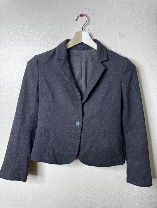 Theory Jackets & Blazers - Theory Womens Size 2 Blazer Charcoal Gray Wool Cotton Flecked Casual